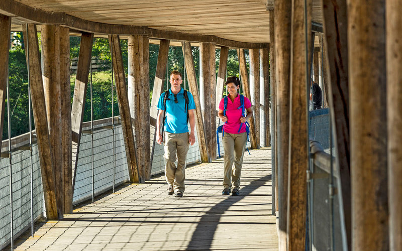 Auf 110 Metern erlaubt der Naturbeobachtungssteg bei Wiesenfelden auf Etappe S12 und S13 die dortige Weiherlandschaft aus einer anderen Perspektive zu entdecken