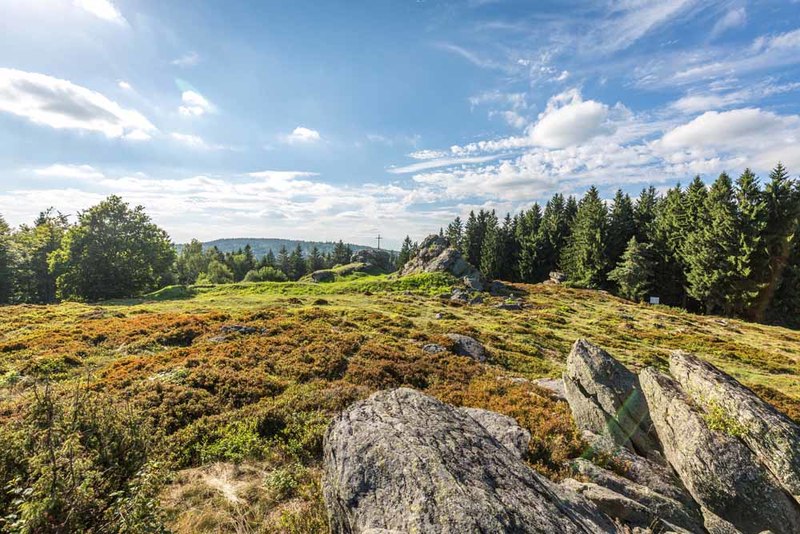 Vom 744 m hohen Hauptfelsen Wildenstein auf Etappe 6 genießt man einen herrlichen Ausblick über den Oberpfälzer Wald